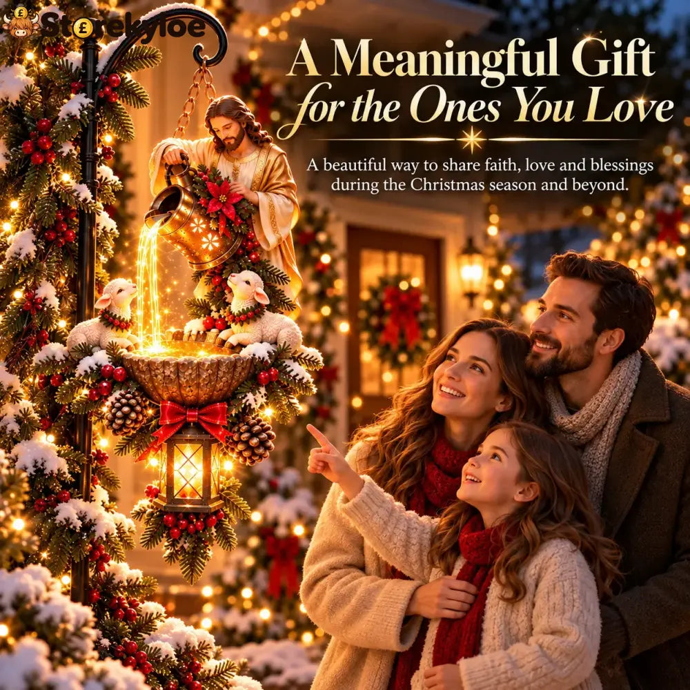 🔥last Day 50% Off-✝️✨ Jesus Blessing Hanging Fountain – Lighted Christian Christmas Garden Decor