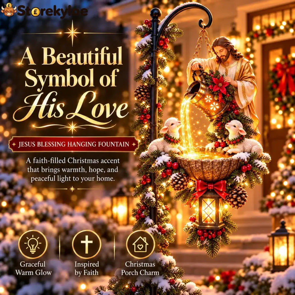 🔥last Day 50% Off-✝️✨ Jesus Blessing Hanging Fountain – Lighted Christian Christmas Garden Decor