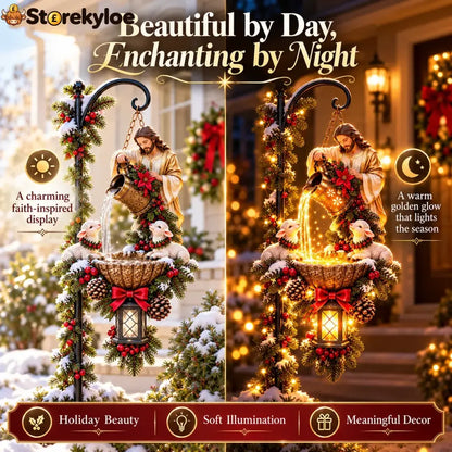 🔥last Day 50% Off-✝️✨ Jesus Blessing Hanging Fountain – Lighted Christian Christmas Garden Decor