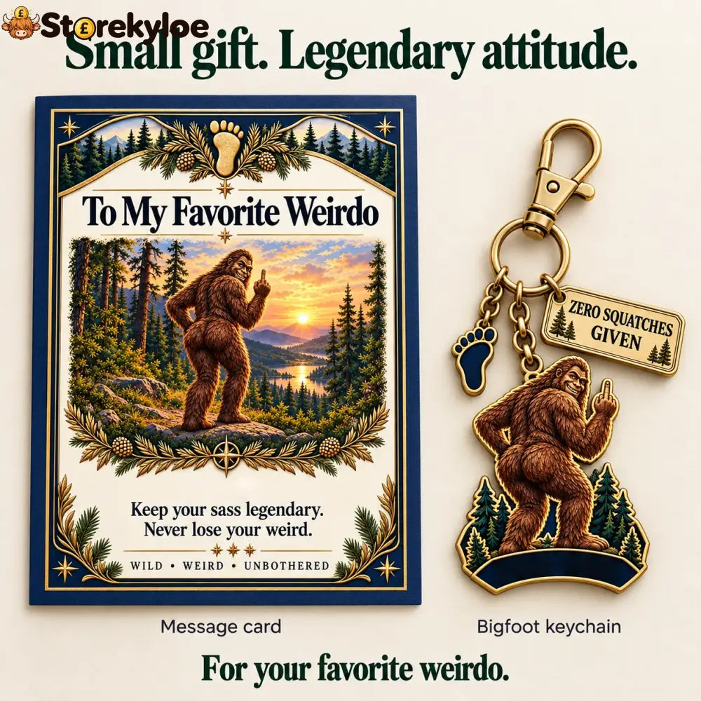 🔥Last Day 50% OFF ’To My Favorite Weirdo’ Funny Bigfoot Keychain & Gift Card Set 🌲🍑 - Sassy Gag Gift for Best Friends