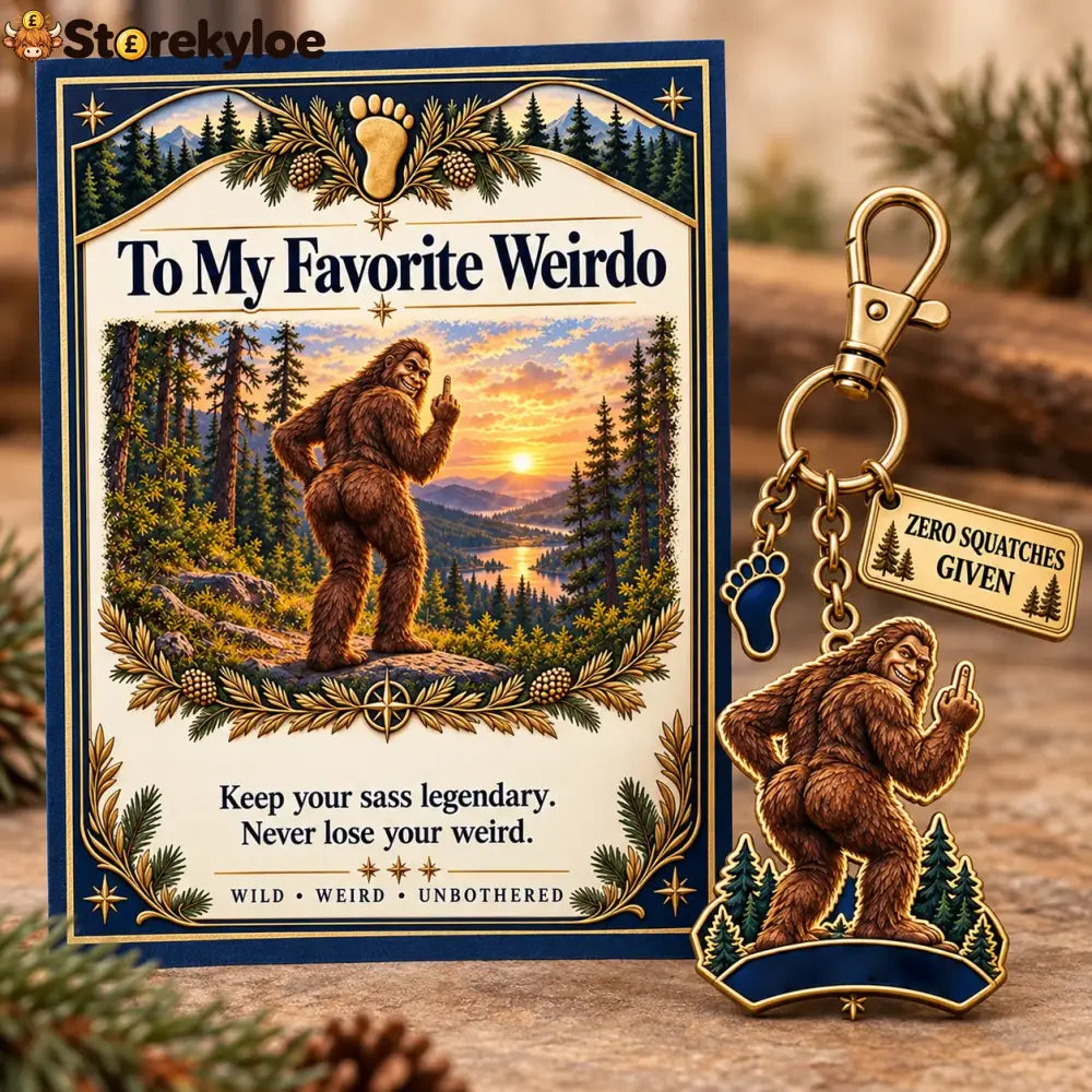 🔥Last Day 50% OFF ’To My Favorite Weirdo’ Funny Bigfoot Keychain & Gift Card Set 🌲🍑 - Sassy Gag Gift for Best Friends