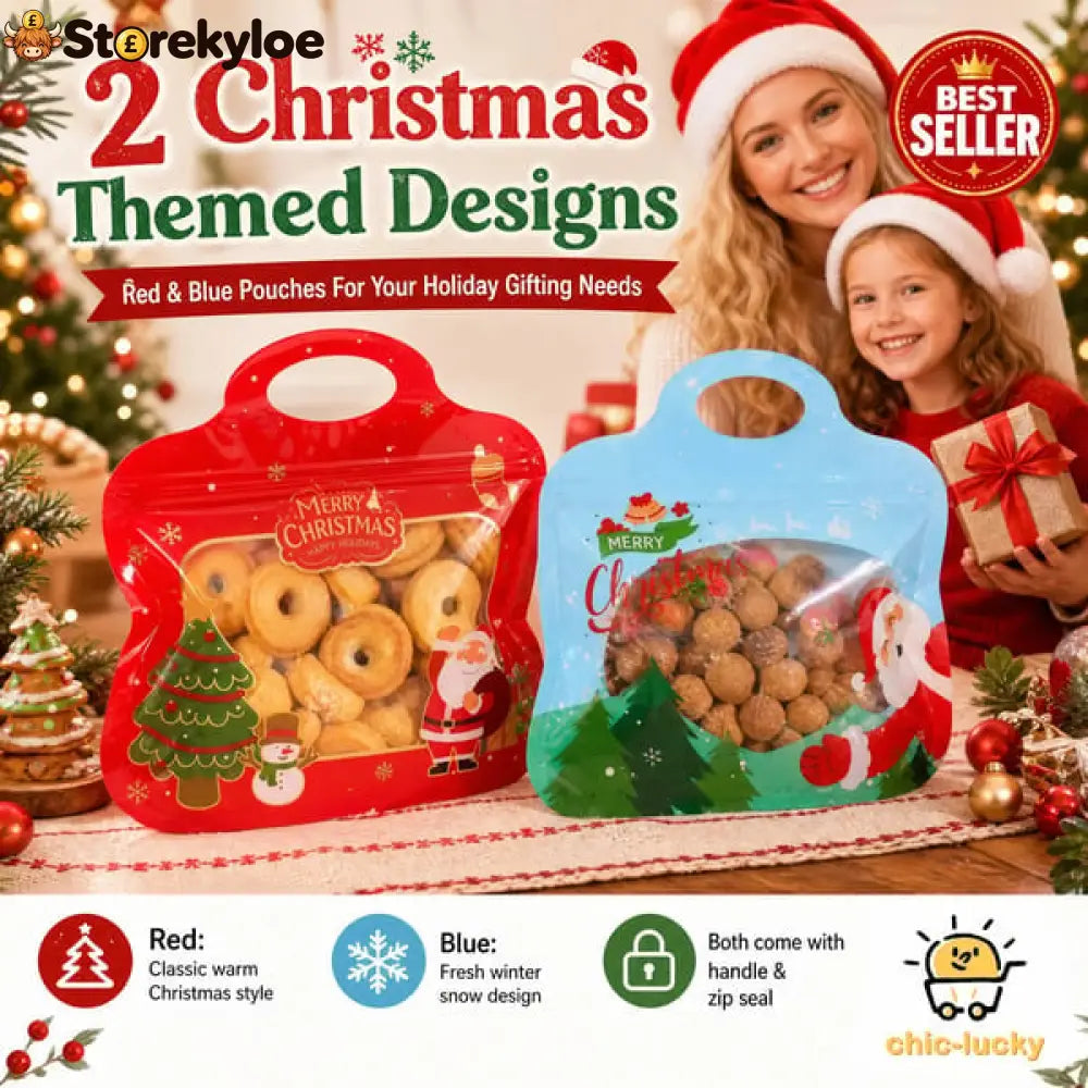 💖LAST DAY SALE 49% OFF!!🎁Easy Fill Easy Seal🎄 Festive Self-Seal Treat Bags – Santa & Snowman Print | Resealable