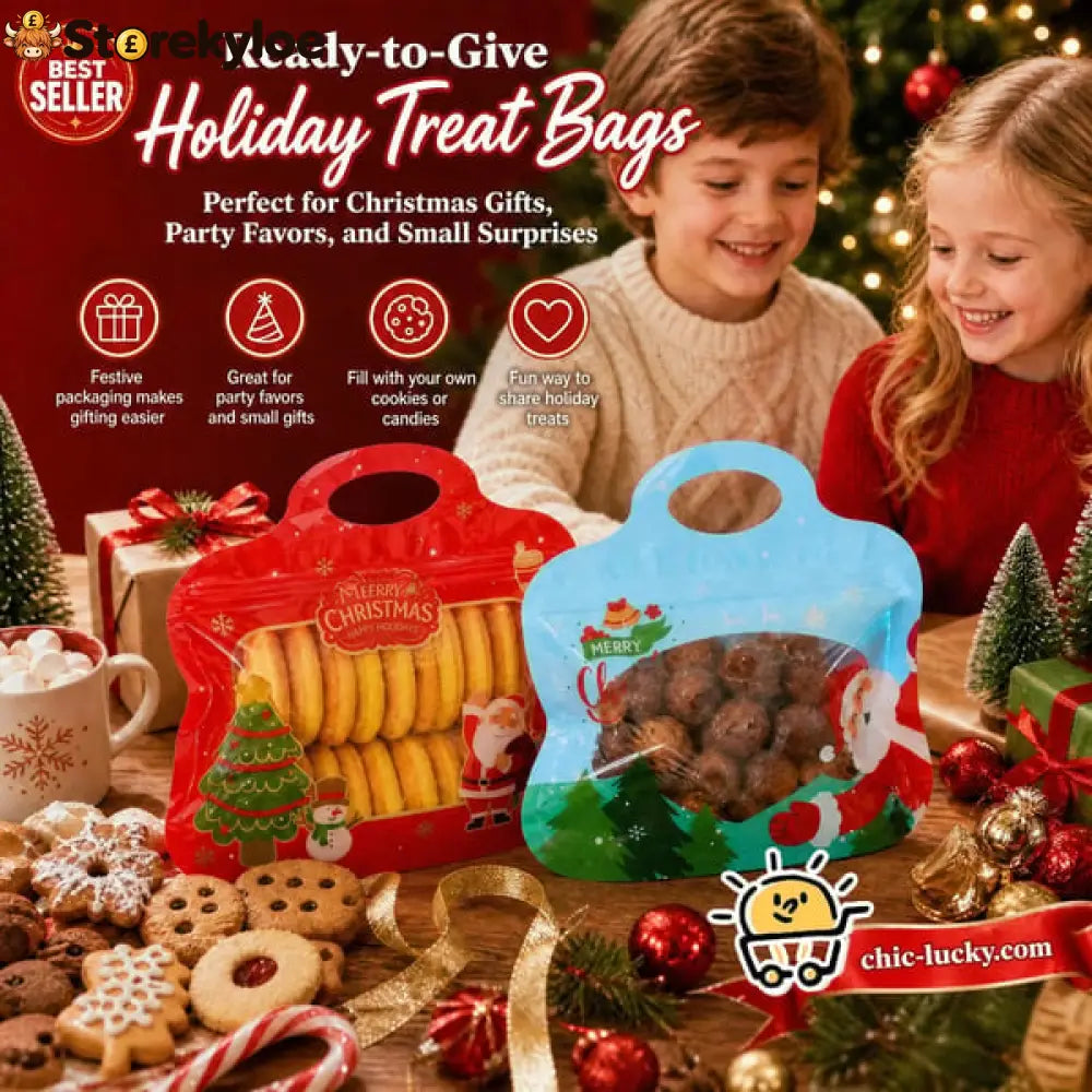 💖LAST DAY SALE 49% OFF!!🎁Easy Fill Easy Seal🎄 Festive Self-Seal Treat Bags – Santa & Snowman Print | Resealable