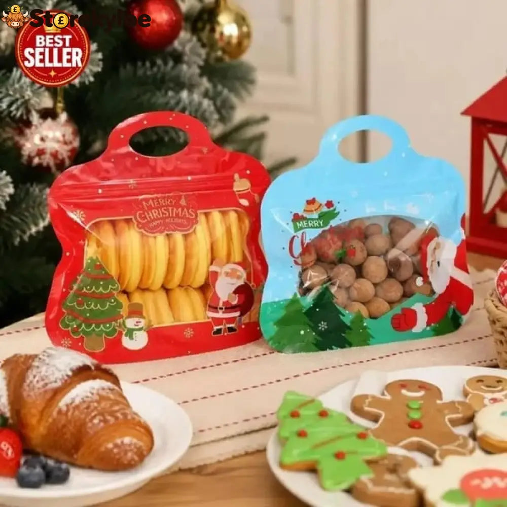 💖LAST DAY SALE 49% OFF!!🎁Easy Fill Easy Seal🎄 Festive Self-Seal Treat Bags – Santa & Snowman Print | Resealable