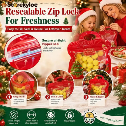 💖LAST DAY SALE 49% OFF!!🎁Easy Fill Easy Seal🎄 Festive Self-Seal Treat Bags – Santa & Snowman Print | Resealable