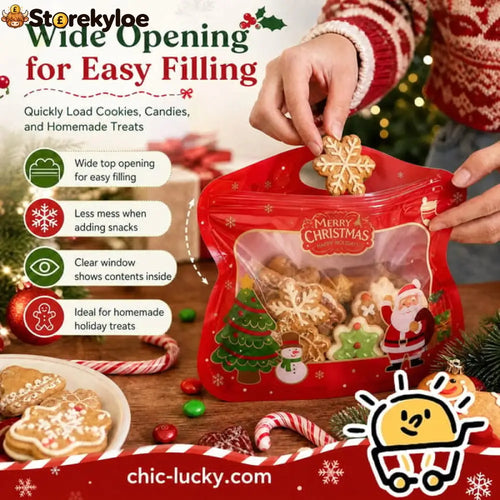 💖LAST DAY SALE 49% OFF!!🎁Easy Fill Easy Seal🎄 Festive Self-Seal Treat Bags – Santa & Snowman Print | Resealable