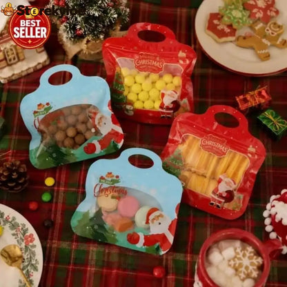 💖LAST DAY SALE 49% OFF!!🎁Easy Fill Easy Seal🎄 Festive Self-Seal Treat Bags – Santa & Snowman Print | Resealable