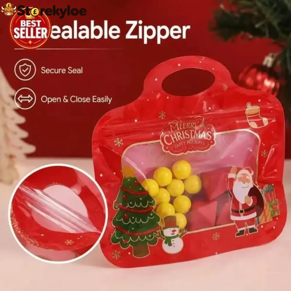 💖LAST DAY SALE 49% OFF!!🎁Easy Fill Easy Seal🎄 Festive Self-Seal Treat Bags – Santa & Snowman Print | Resealable