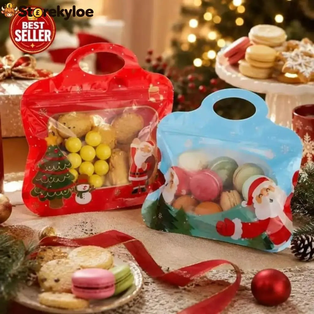 💖LAST DAY SALE 49% OFF!!🎁Easy Fill Easy Seal🎄 Festive Self-Seal Treat Bags – Santa & Snowman Print | Resealable
