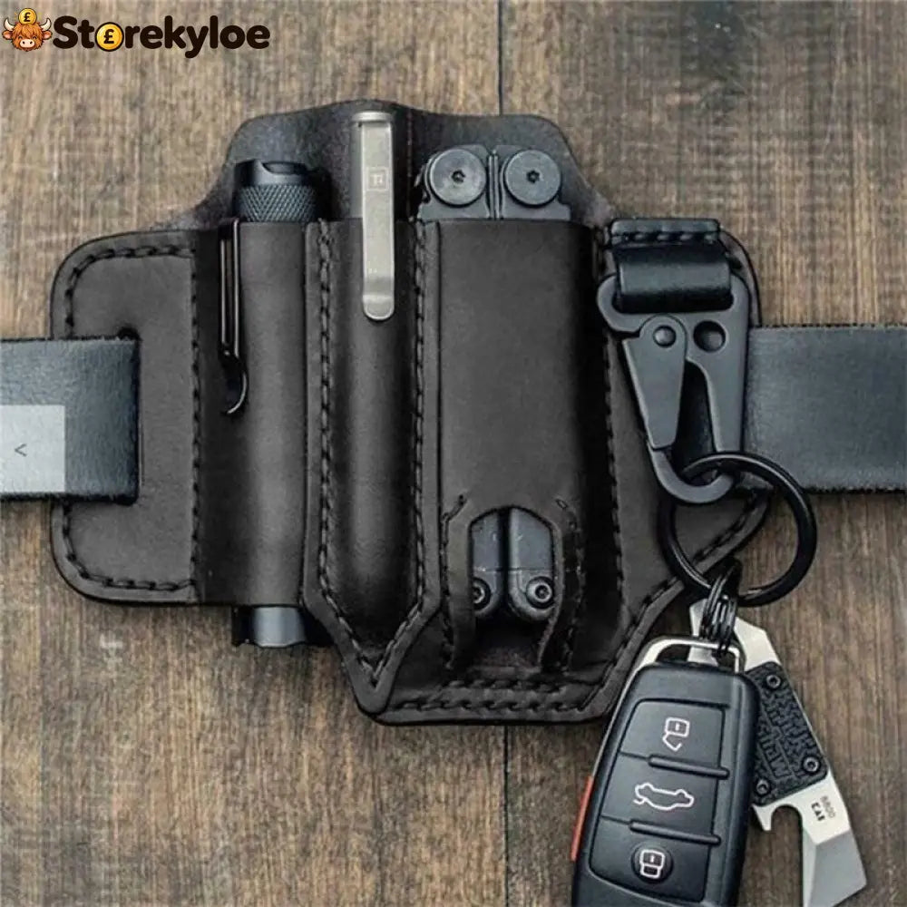 Leather tool belt pouch – multifunctional storage - Black - Tools & Gadgets