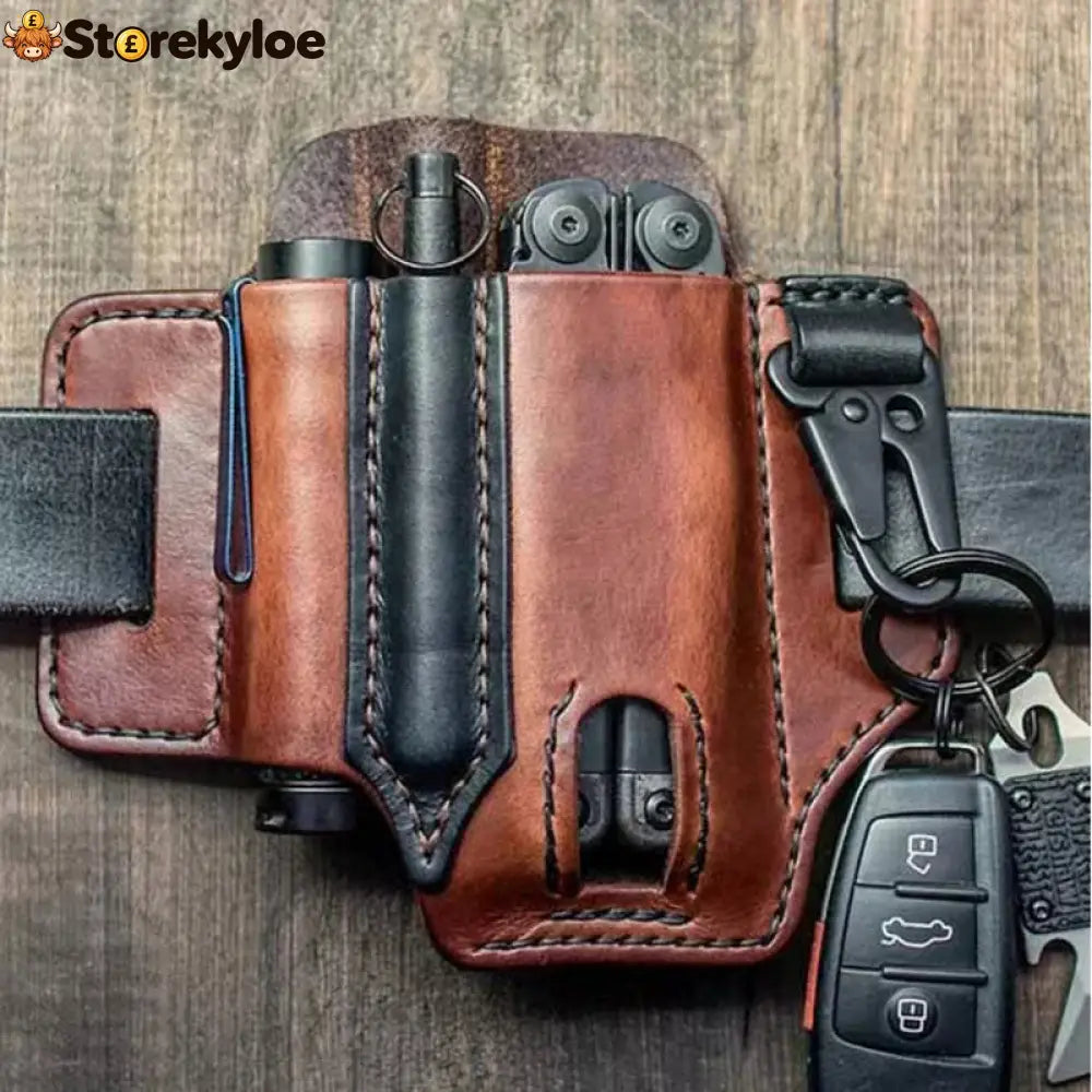Leather tool belt pouch – multifunctional storage - Brown - Tools & Gadgets