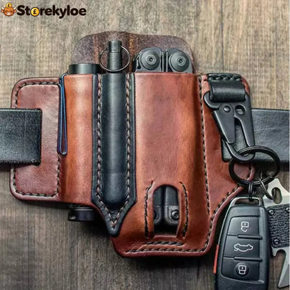 Leather tool belt pouch – multifunctional storage - Brown - Tools & Gadgets