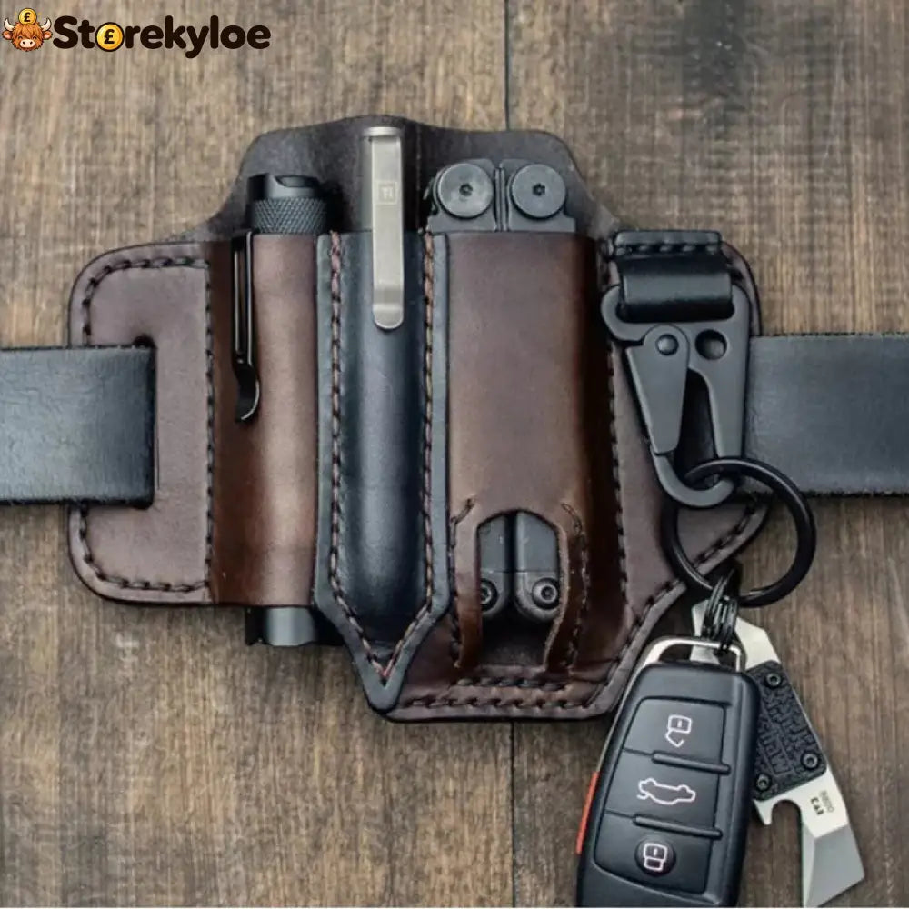 Leather tool belt pouch – multifunctional storage - Dark brown - Tools & Gadgets