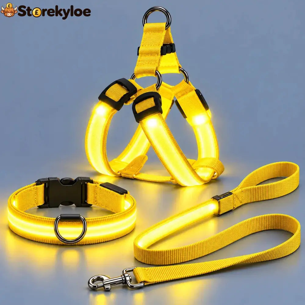 LED Light-Up Dog Harness and Leash Set - S / Yellow