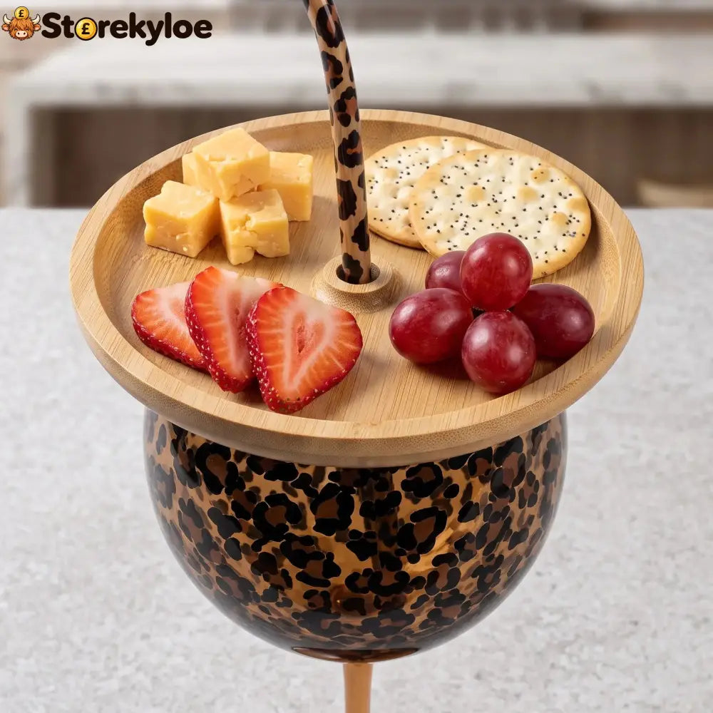 📍Leopard Print Wine Glass & Snack Charcuterie Set