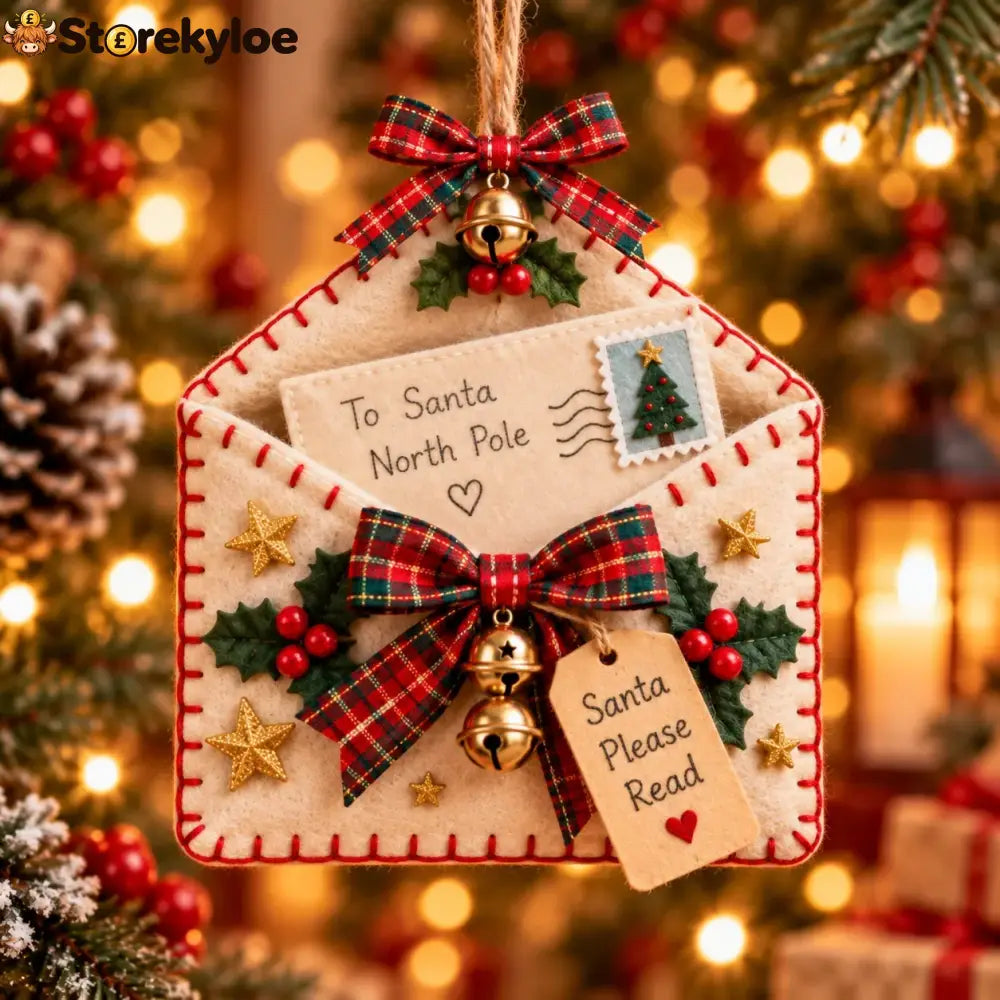 🎄💌letters To Santa Christmas Envelope Ornaments – Festive Holiday Wish List Decorations - Plaid Bow
