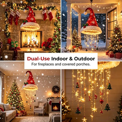 🎅✨Light‑Up Santa Hat Hanging Chandelier Plush Christmas Pendant Light with Hanging Ornaments Indoor & Covered Porch