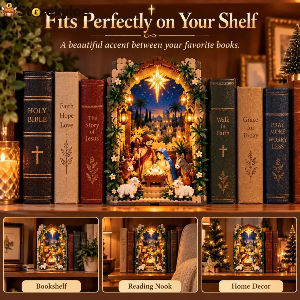 ✨ Lighted Bethlehem Nativity Book Nook – Christmas Building Block Display Of Faith - Bethlehem Nativity Book Nook