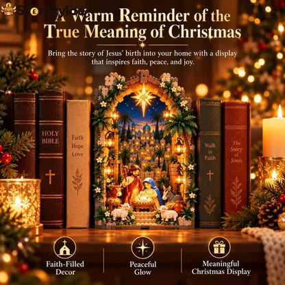 ✨ Lighted Bethlehem Nativity Book Nook – Christmas Building Block Display Of Faith - Bethlehem Nativity Book Nook