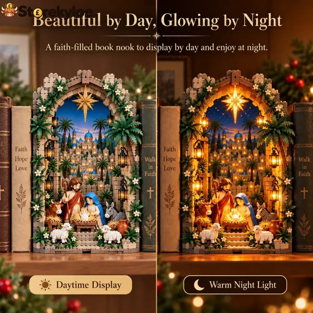 ✨ Lighted Bethlehem Nativity Book Nook – Christmas Building Block Display Of Faith - Bethlehem Nativity Book Nook