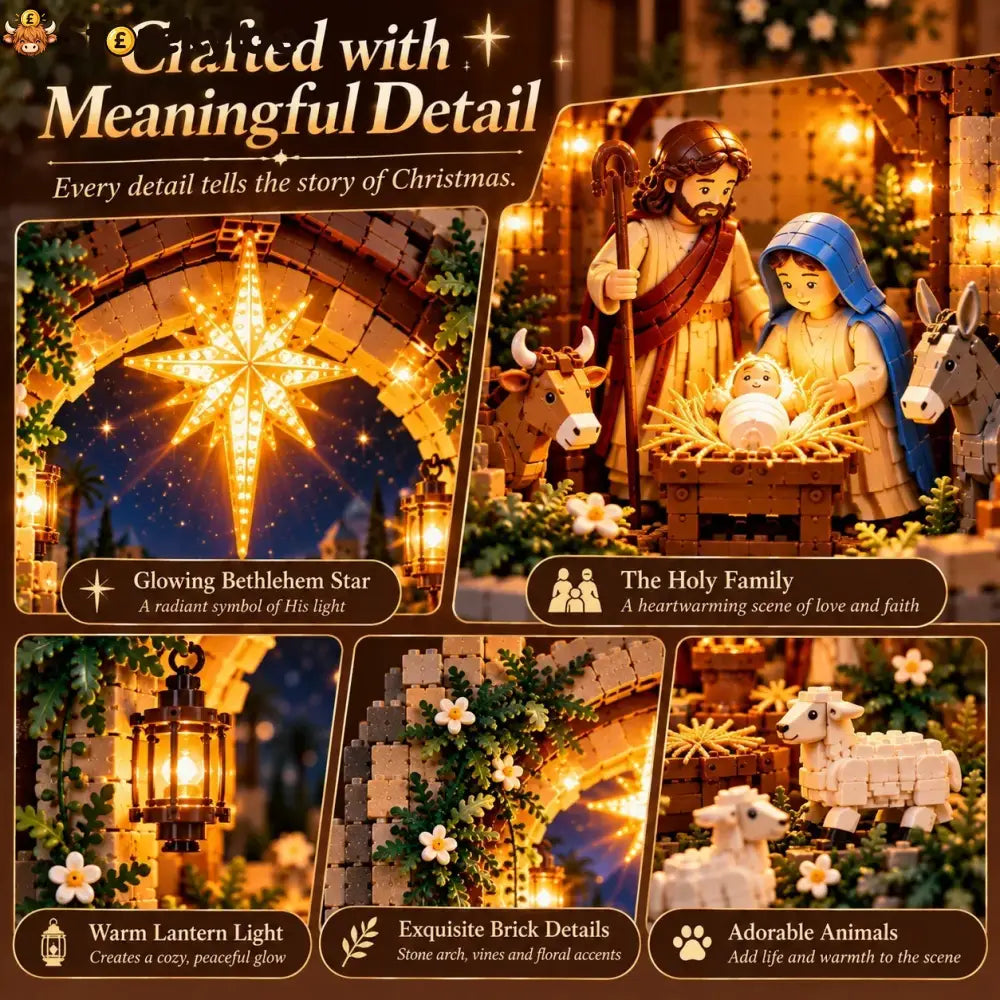 ✨ Lighted Bethlehem Nativity Book Nook – Christmas Building Block Display Of Faith - Bethlehem Nativity Book Nook