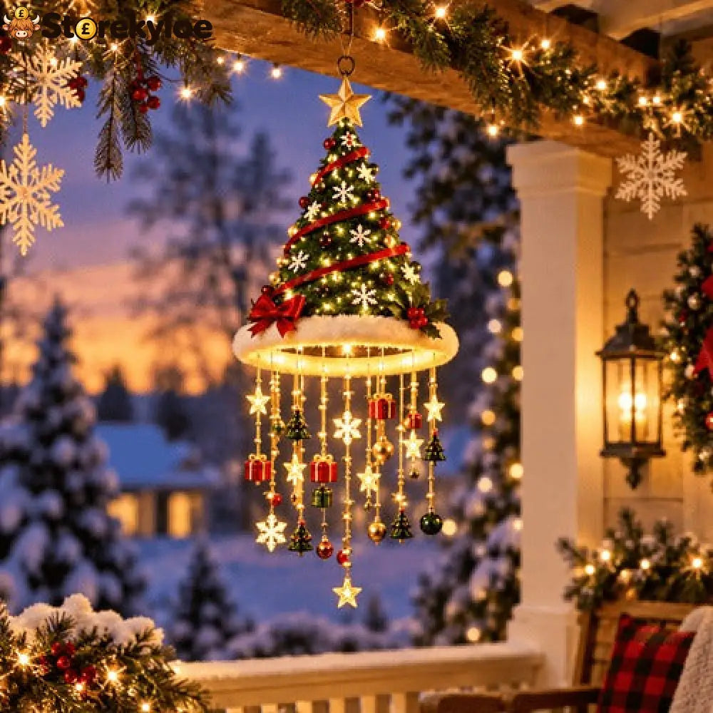 🎄✨Lighted Christmas Tree Hanging Wind Chime – Warm LED Festive Ornament for Home & Covered Porch