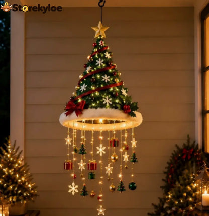 🎄✨Lighted Christmas Tree Hanging Wind Chime – Warm LED Festive Ornament for Home & Covered Porch - D