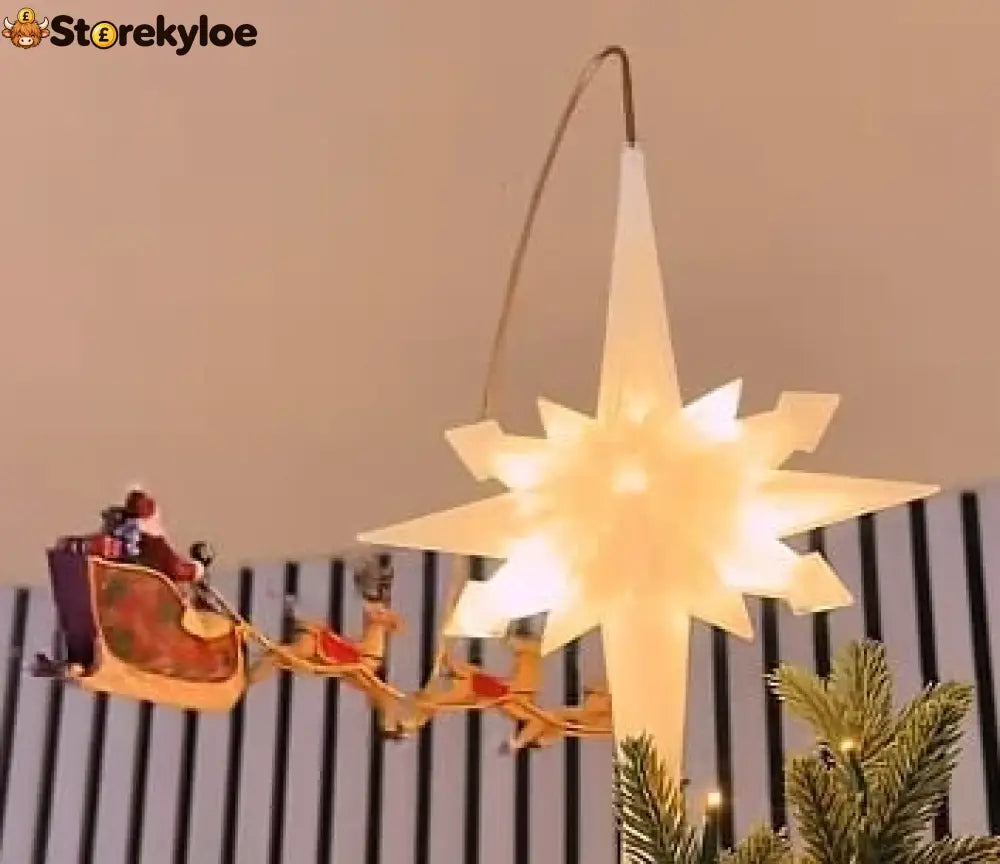 Lighted Christmas Tree Topper Moravian Led Star With Bendable Metal Arm Santa Reindeer Sleigh Flying Ornament Christmas