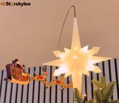 Lighted Christmas Tree Topper Moravian Led Star With Bendable Metal Arm Santa Reindeer Sleigh Flying Ornament Christmas