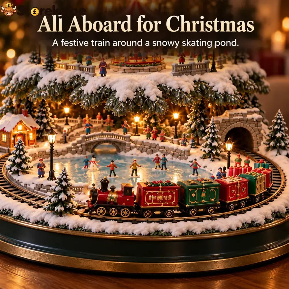 🎄 Lighted Christmas Village Tree with Train & Carousel