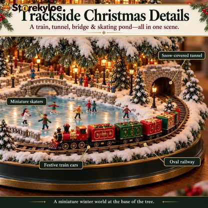 🎄 Lighted Christmas Village Tree with Train & Carousel