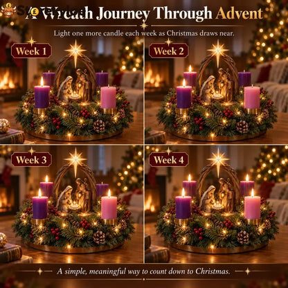 ✝️ Lighted Nativity Advent Wreath – A Sacred 4-week Christmas Tradition🕯️