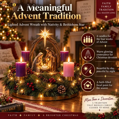 ✝️ Lighted Nativity Advent Wreath – A Sacred 4-week Christmas Tradition🕯️
