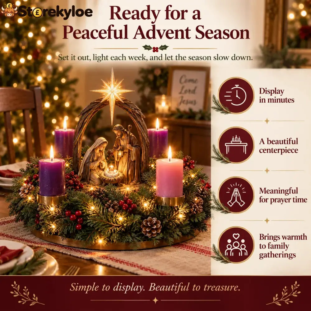 ✝️ Lighted Nativity Advent Wreath – A Sacred 4-week Christmas Tradition🕯️