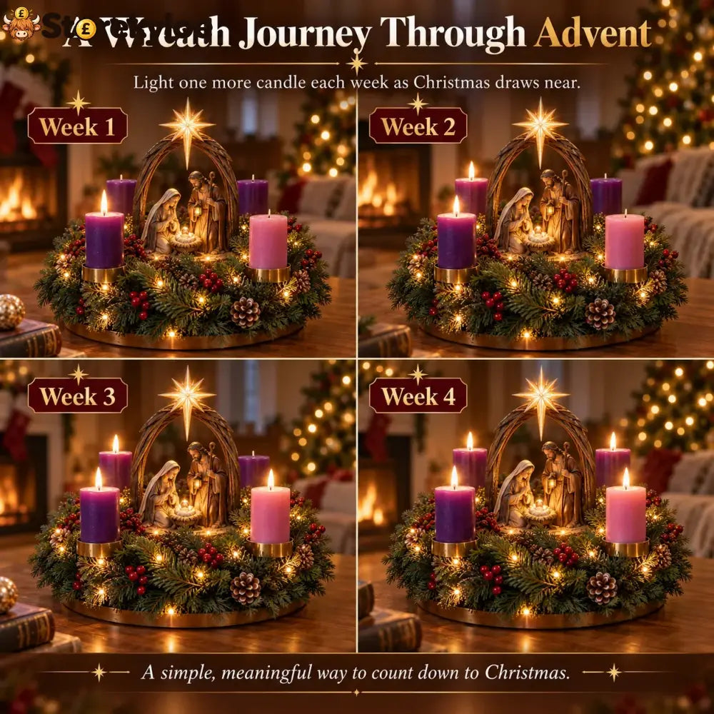 ✝️ Lighted Nativity Advent Wreath – A Sacred 4-week Christmas Tradition🕯️