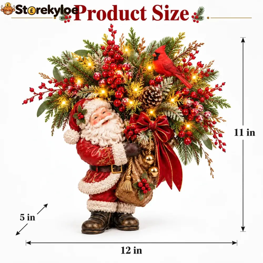Lighted Santa & Cardinal Christmas Arrangement With Remote & Timer