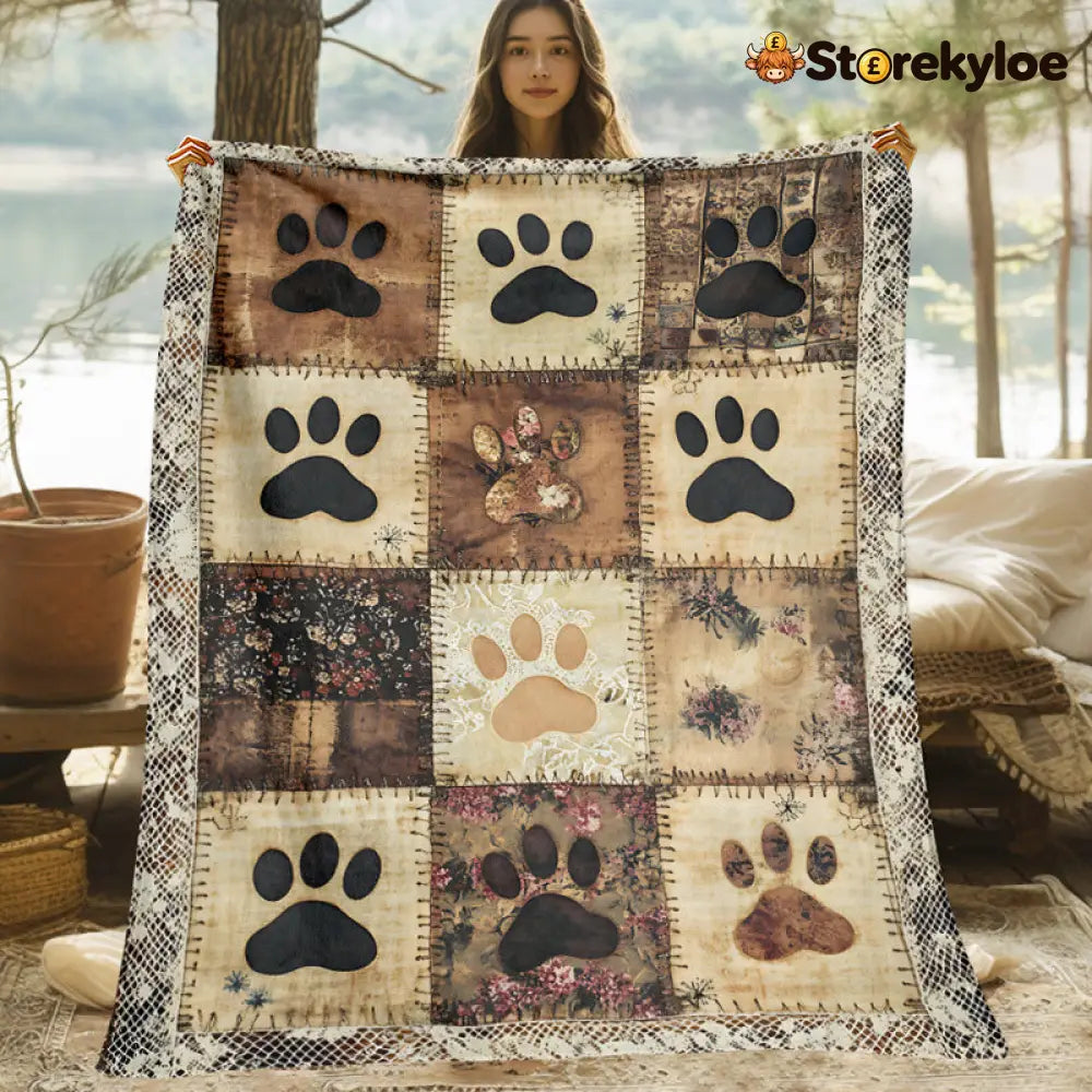 🐶LIMITED‑TIME 50% OFF! 🐾Cute Paw Print Soft Flannel Blanket – Snuggly Warm Lovely Home Decor 🛌 - Khaki / 70×100 cm