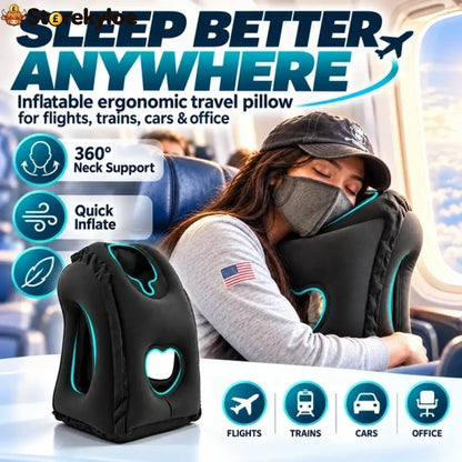 ⏰LIMITED-TIME 50% OFF!💨Inflatable Travel Pillow | 360° Support – Soft Flocking Quick Inflate Compact