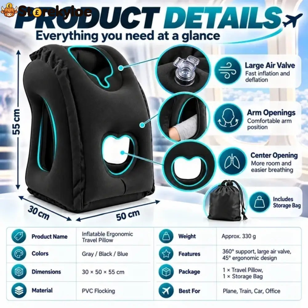 ⏰LIMITED-TIME 50% OFF!💨Inflatable Travel Pillow | 360° Support – Soft Flocking Quick Inflate Compact