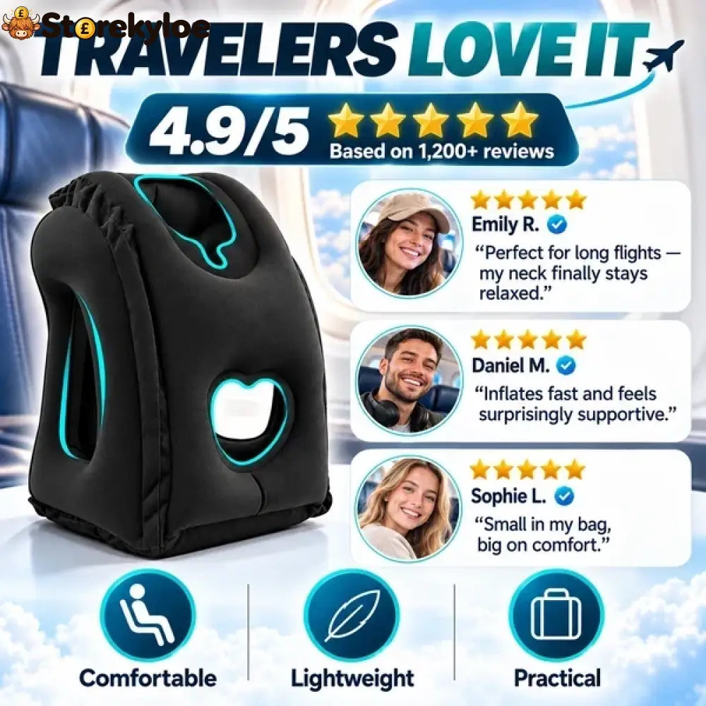 ⏰LIMITED-TIME 50% OFF!💨Inflatable Travel Pillow | 360° Support – Soft Flocking Quick Inflate Compact
