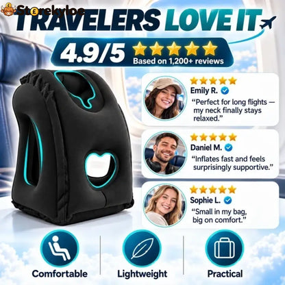 ⏰LIMITED-TIME 50% OFF!💨Inflatable Travel Pillow | 360° Support – Soft Flocking Quick Inflate Compact