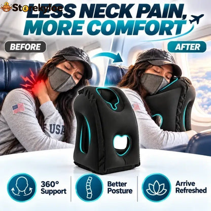 ⏰LIMITED-TIME 50% OFF!💨Inflatable Travel Pillow | 360° Support – Soft Flocking Quick Inflate Compact