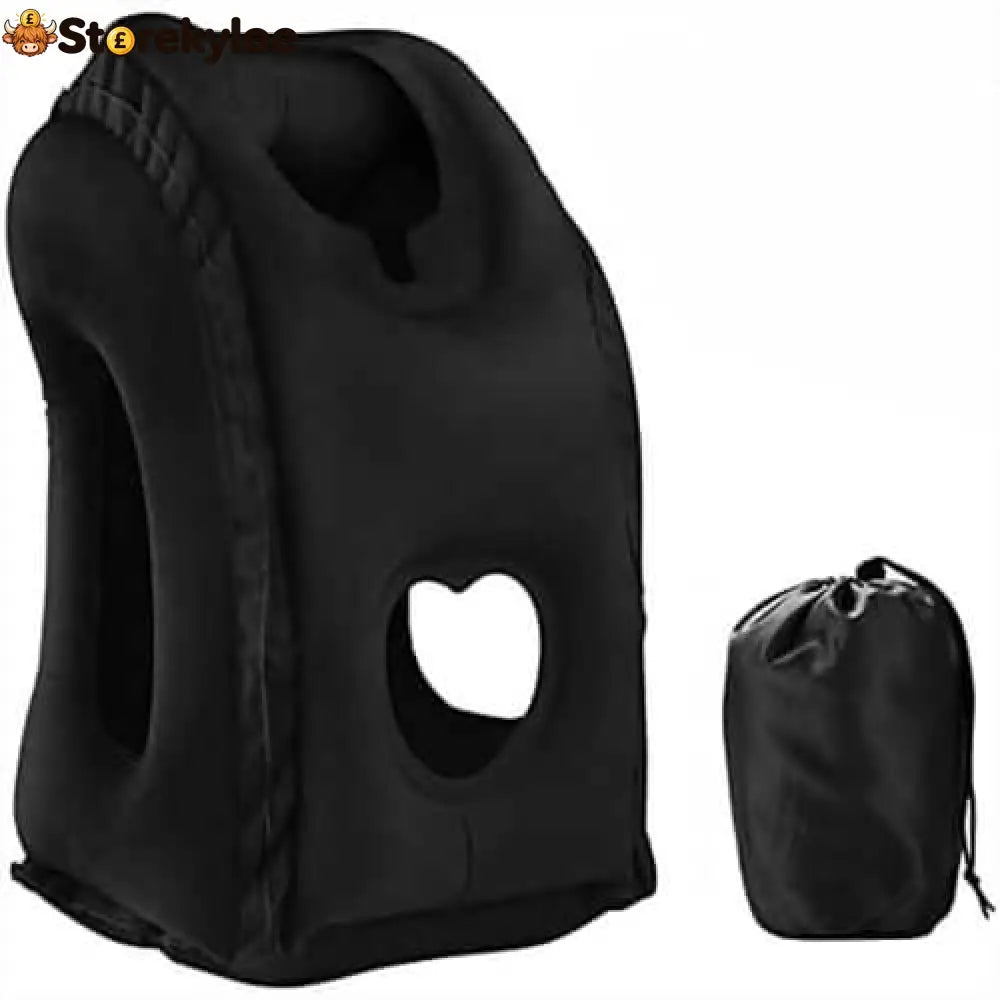 ⏰LIMITED-TIME 50% OFF!💨Inflatable Travel Pillow | 360° Support – Soft Flocking Quick Inflate Compact - Black