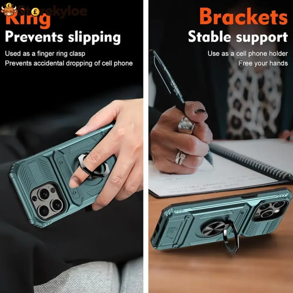 📱 Limited-time 50% Off! 💥 Phone Case With Card Holder & Ring Grip – Kickstand Magnetic Mount Drop Protection
