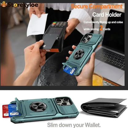 📱 Limited-time 50% Off! 💥 Phone Case With Card Holder & Ring Grip – Kickstand Magnetic Mount Drop Protection