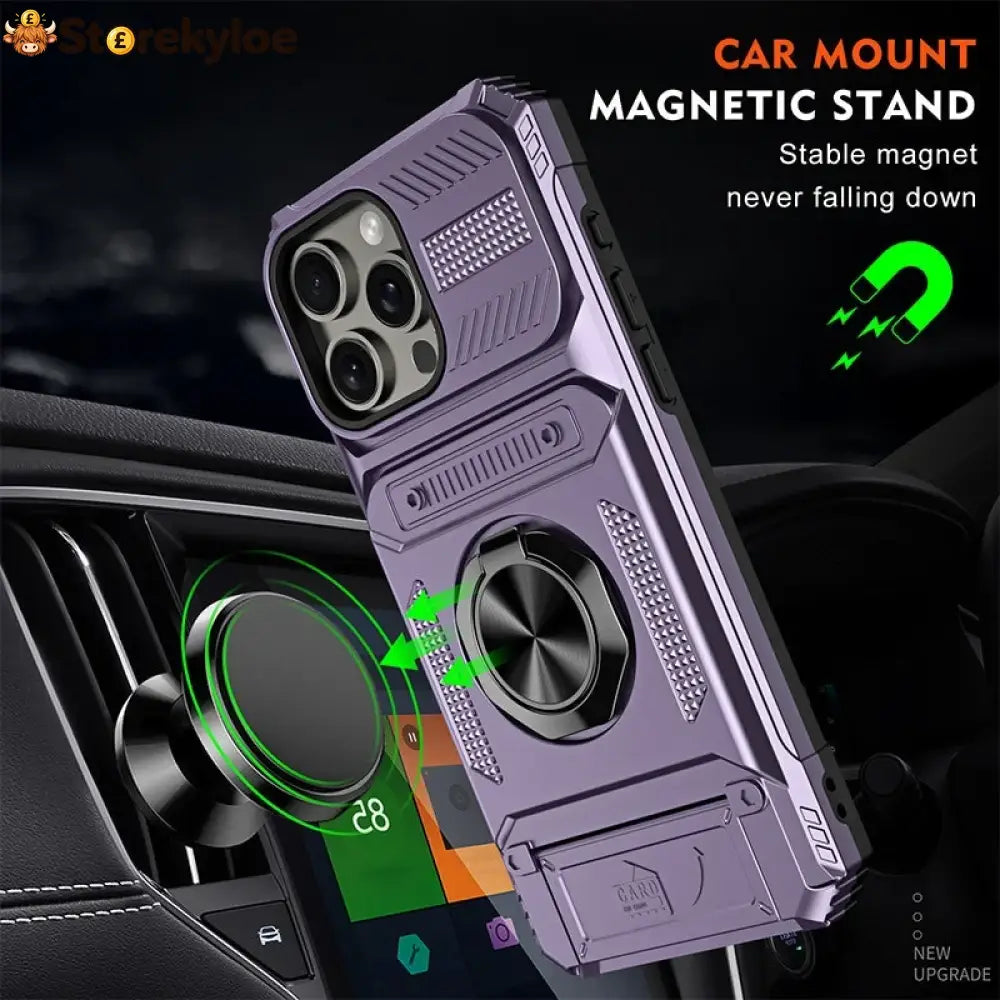📱 Limited-time 50% Off! 💥 Phone Case With Card Holder & Ring Grip – Kickstand Magnetic Mount Drop Protection