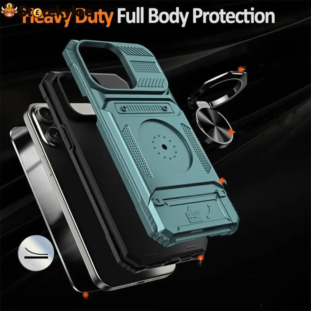 📱 Limited-time 50% Off! 💥 Phone Case With Card Holder & Ring Grip – Kickstand Magnetic Mount Drop Protection