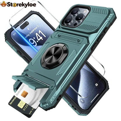 📱 Limited-time 50% Off! 💥 Phone Case With Card Holder & Ring Grip – Kickstand Magnetic Mount Drop Protection - Purple