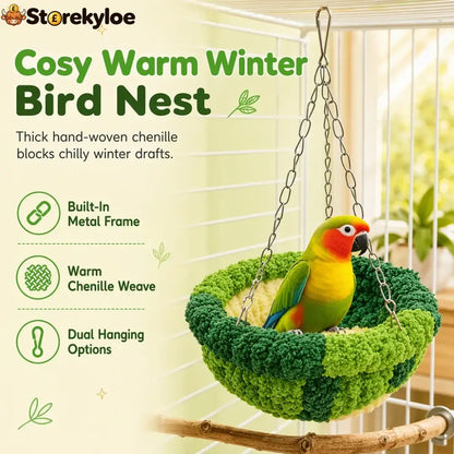 🐦 Limited-time 50% Off! 🧶 Warm Winter Bird Hanging Hammock – Cozy Soft Cage Decor ✨ - green