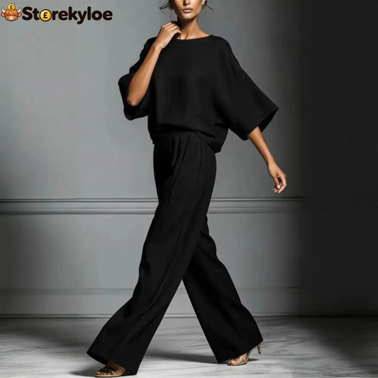 Linen Blend Batwing Sleeve Two-Piece Set